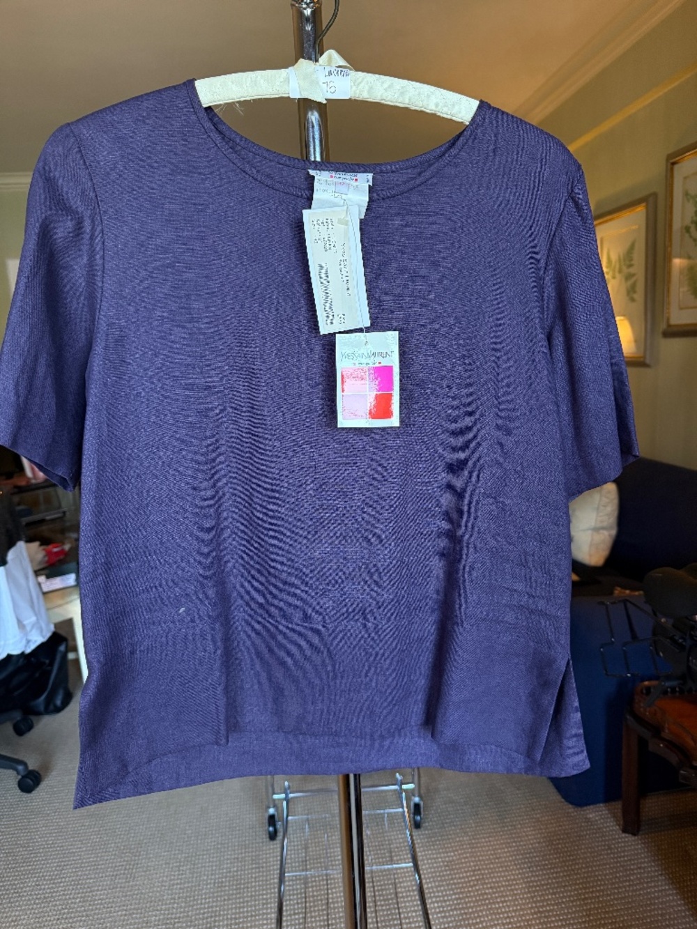 Vintage Saint Laurent NWT Purple Linen Top Size 42